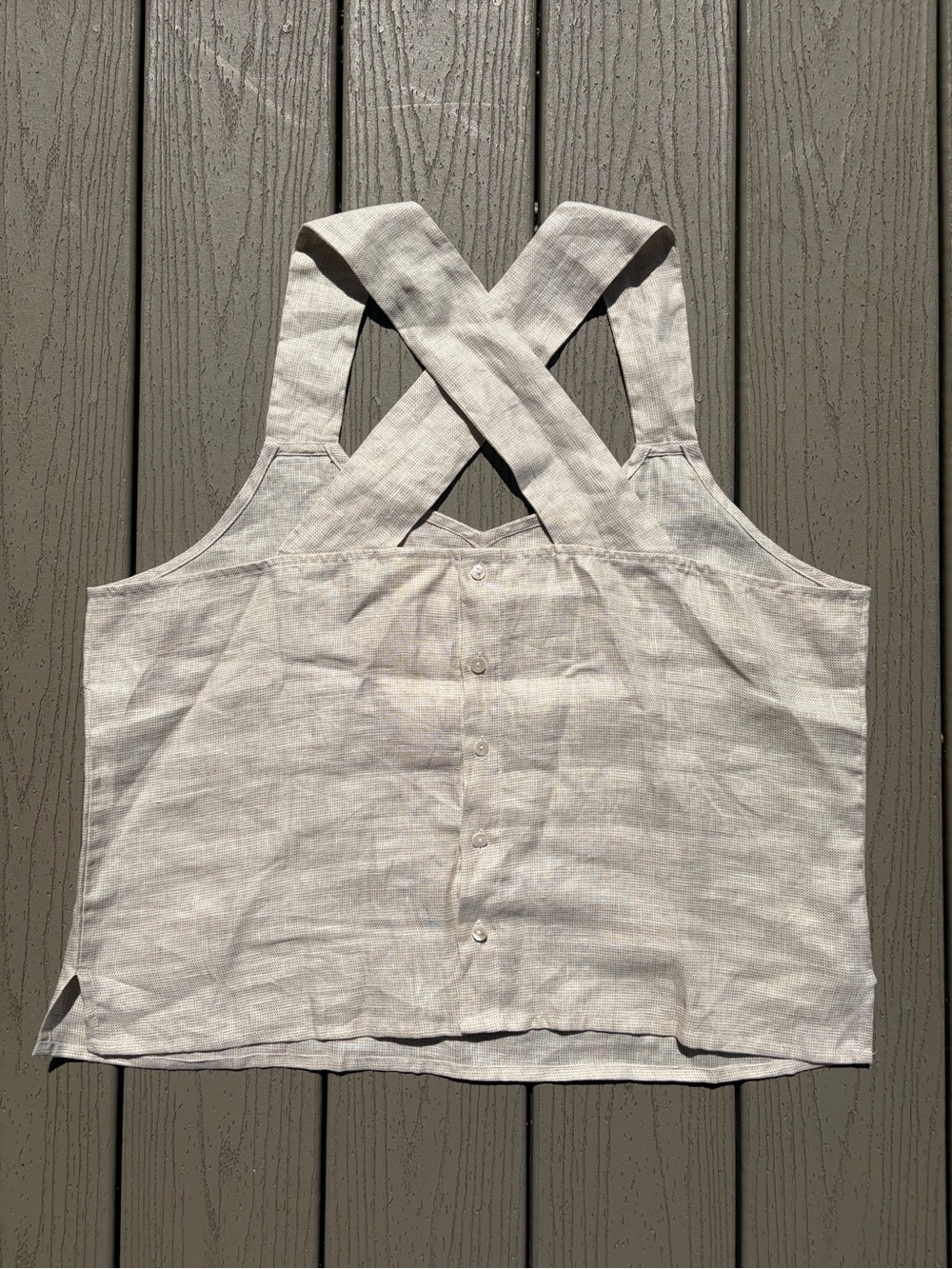 Cross-Back Linen Tank Top in cream Gray